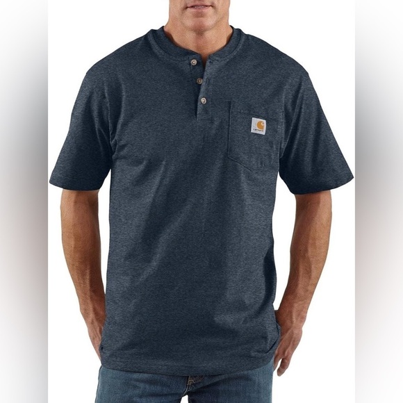 Carhartt Men's Relax Fit Heavyweight Short-Sleeve Pocket Henley T-Shirt Blue 4XL - Picture 1 of 10